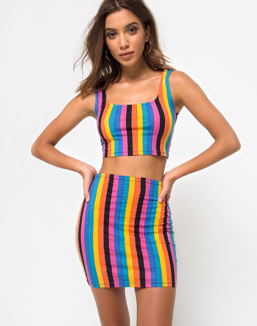 Kimmy Falda Bodycon en Nueva Mezcla Vertical de Rayas