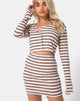 Imagen de Kimmy Bodycon Skirt in Rib Stripe Cream Negro y fuego