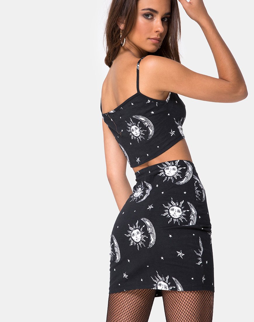 Imagen de Kimmy Bodycon Skirt en Sun Moon Stars BW