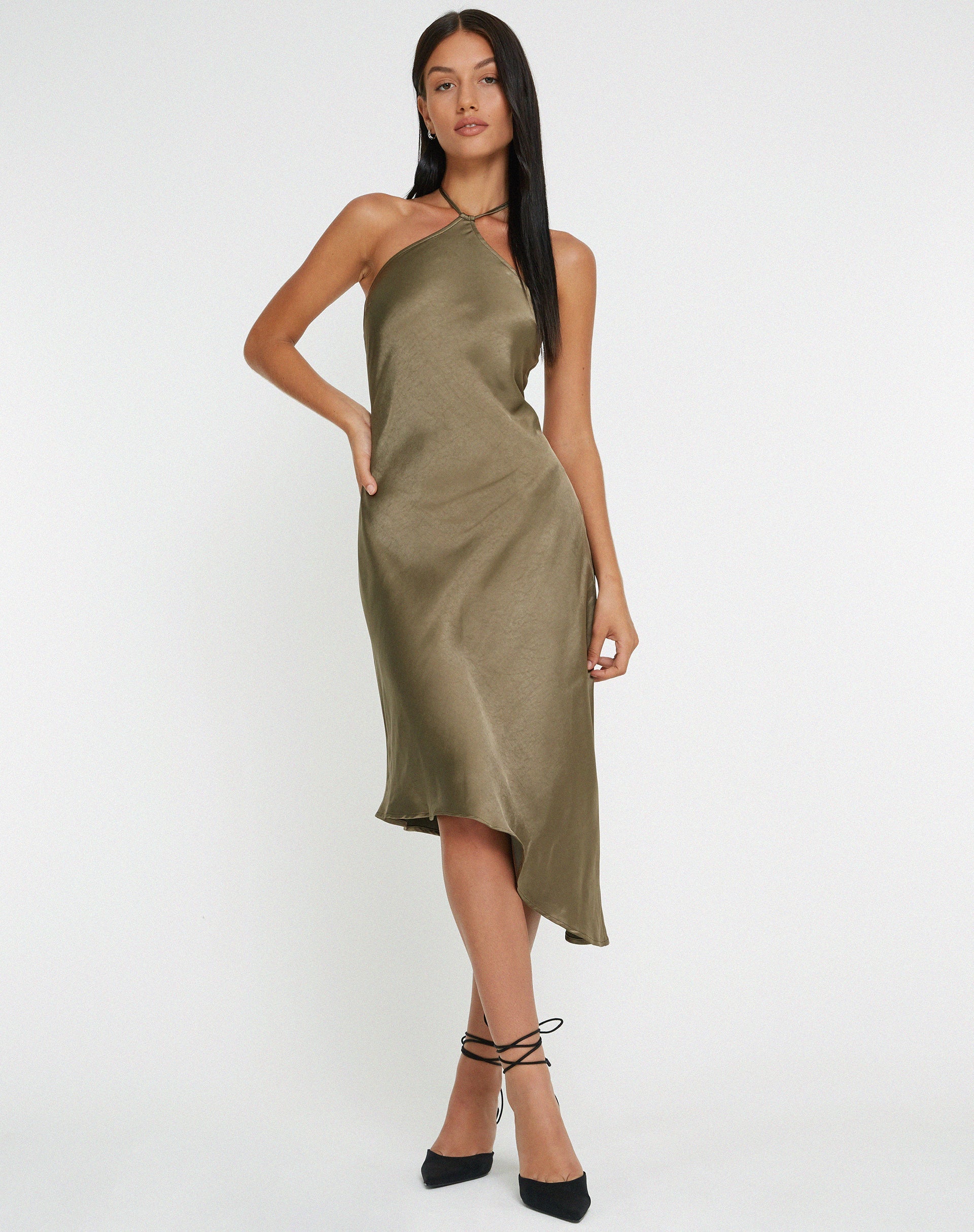 imagen de Kimora Midi Dress in Satin Dark Olive