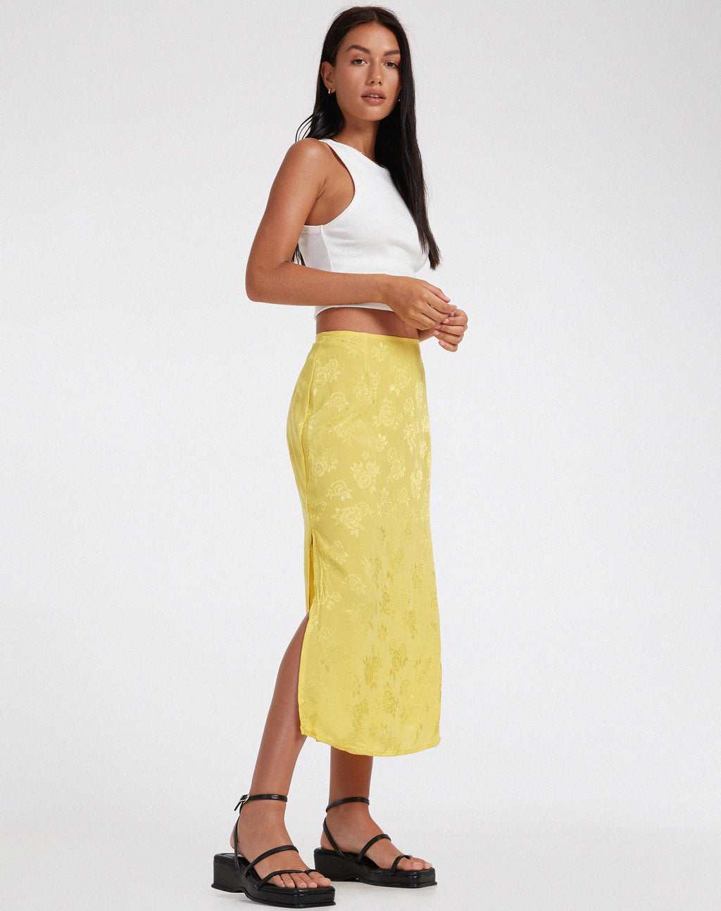 Kindra Falda Midi en Satén Rosa Sunshine Amarillo