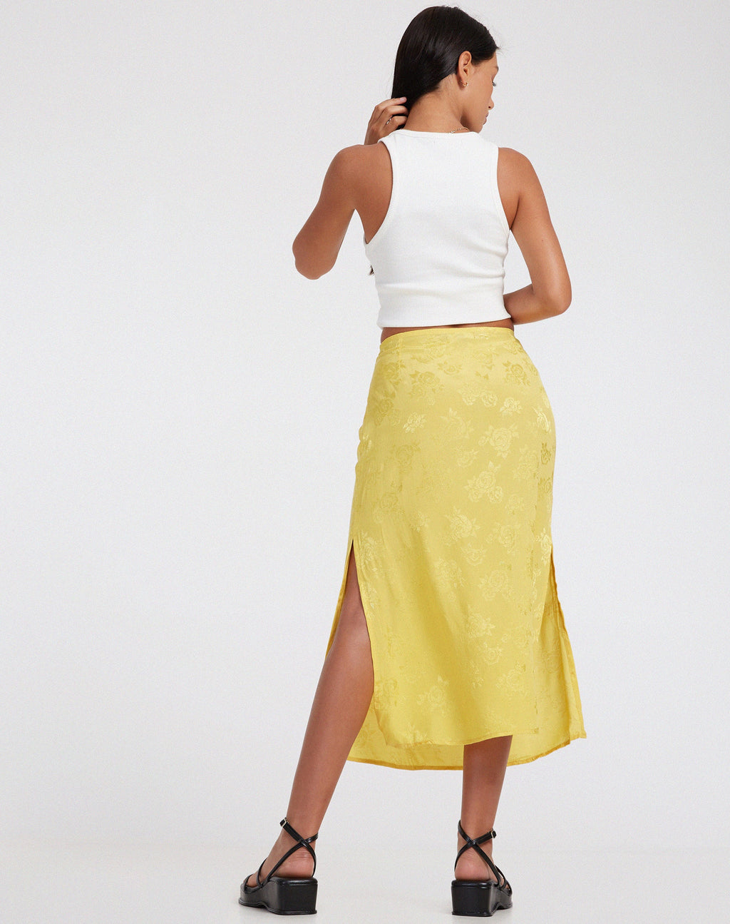 Kindra Falda Midi en Satén Rosa Sunshine Amarillo