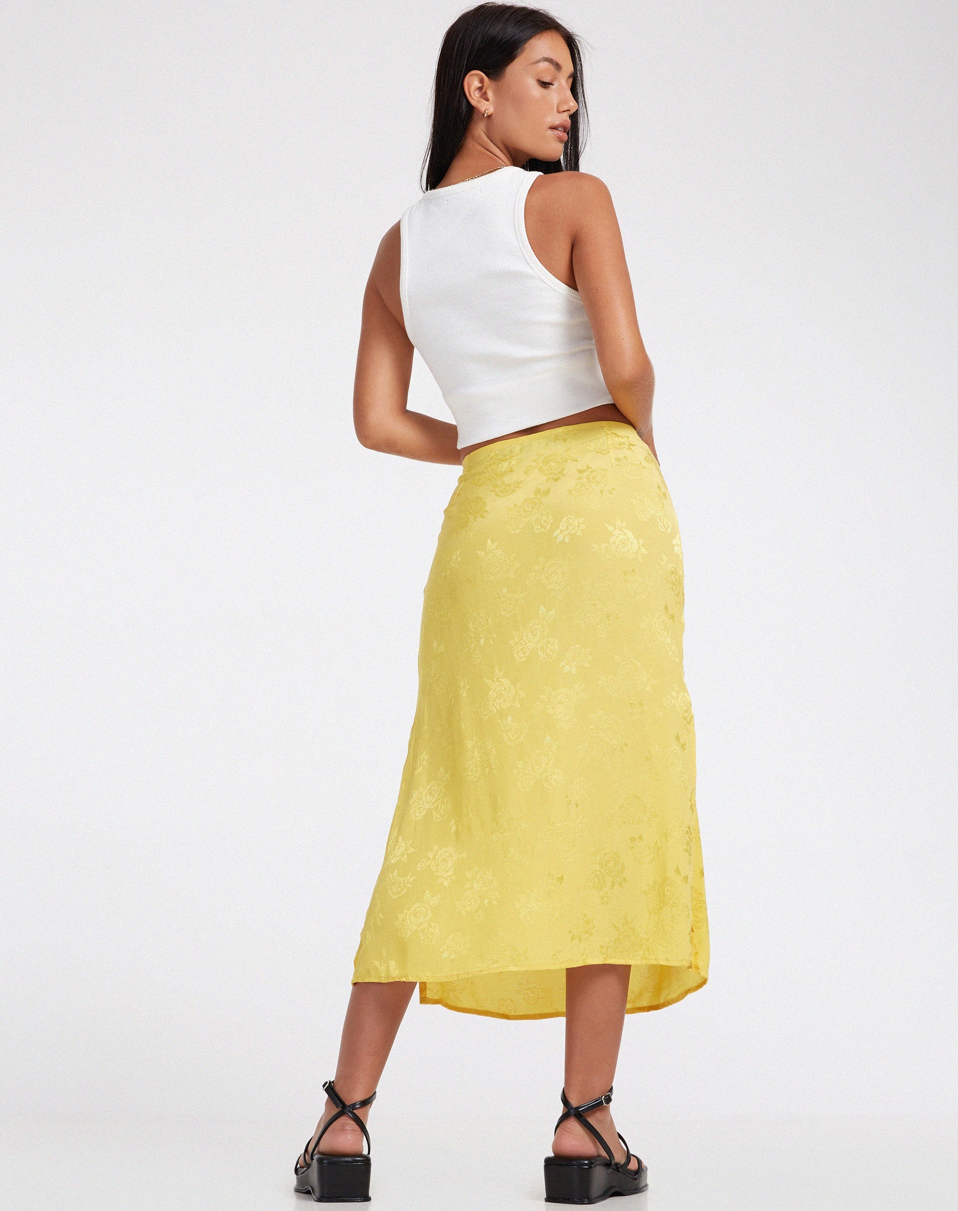 imagen de Kindra Midi Skirt in Satin Rose Sunshine Yellow