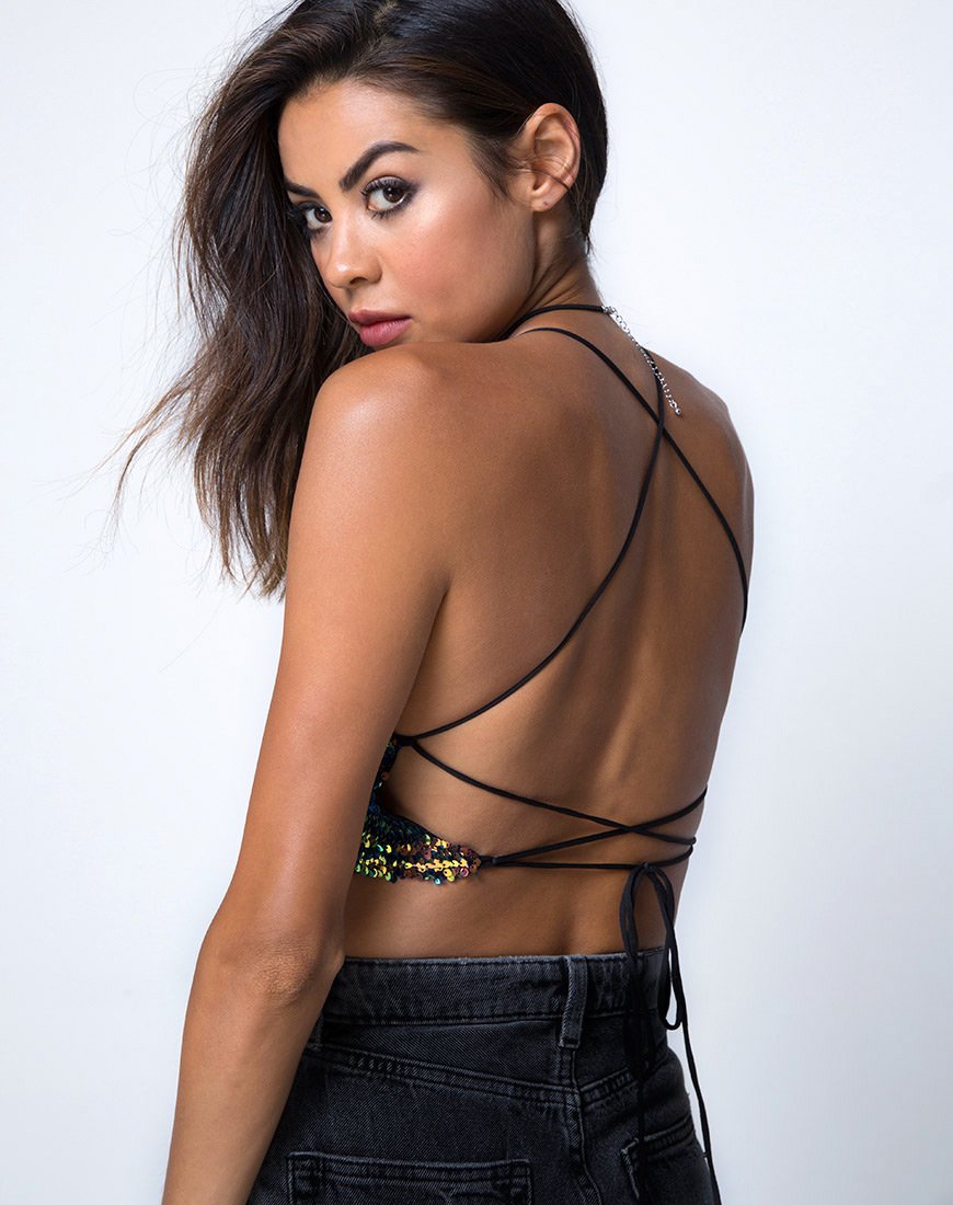 Kingsley Crop Top de lentejuelas rosa petróleo