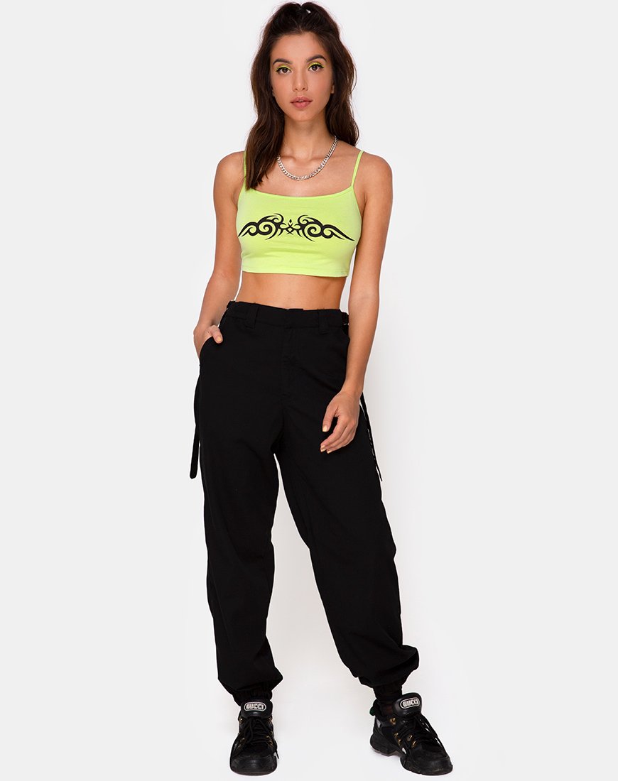 Imagen de Kini Crop Top verde con estampado tribal negro