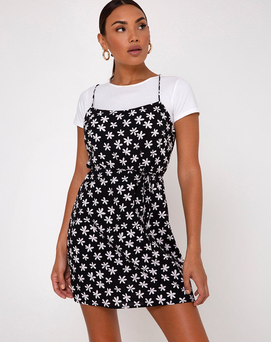 Kinley Slip Dress en 90's Daisy Blanco y Negro