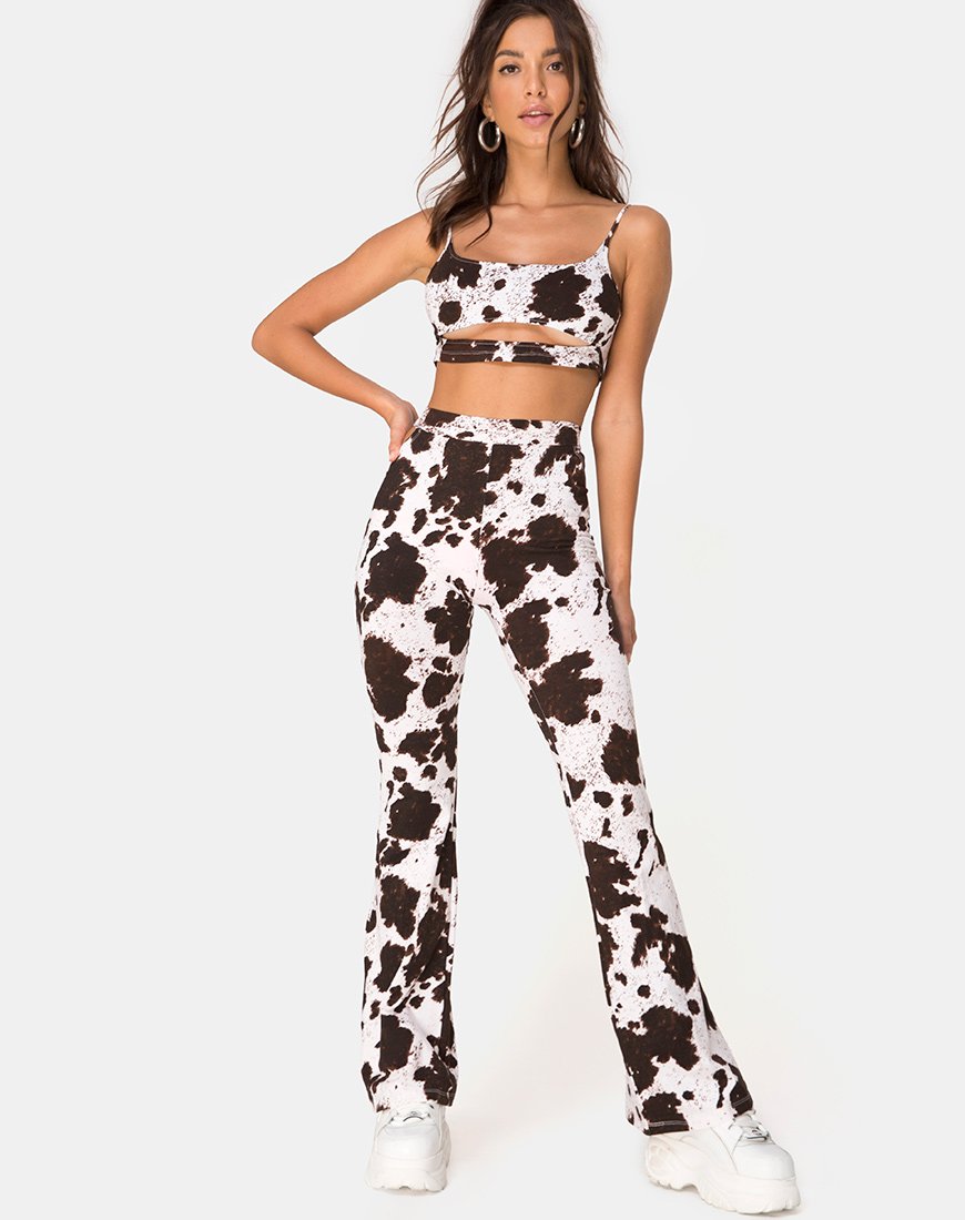 Imagen del pantalón Kiva de piel de vaca marrón y blanco