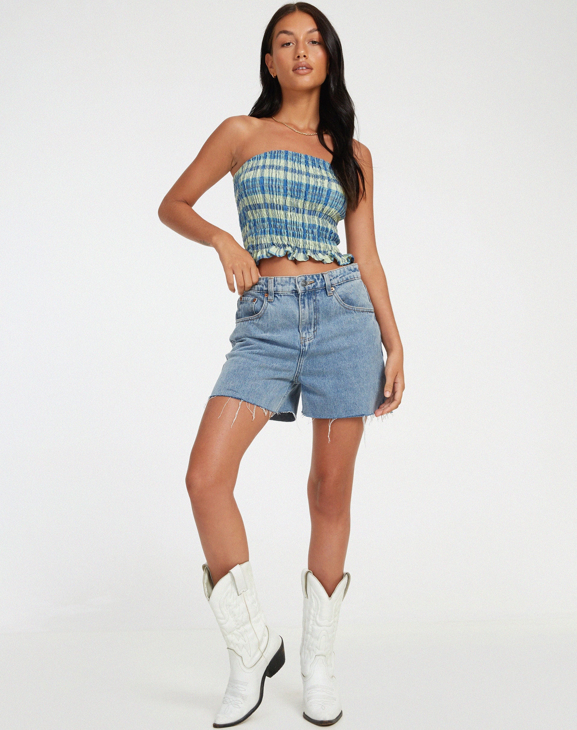 Imagen de Kiyo Bandeau Top en Colourpop Check Verde y Azul