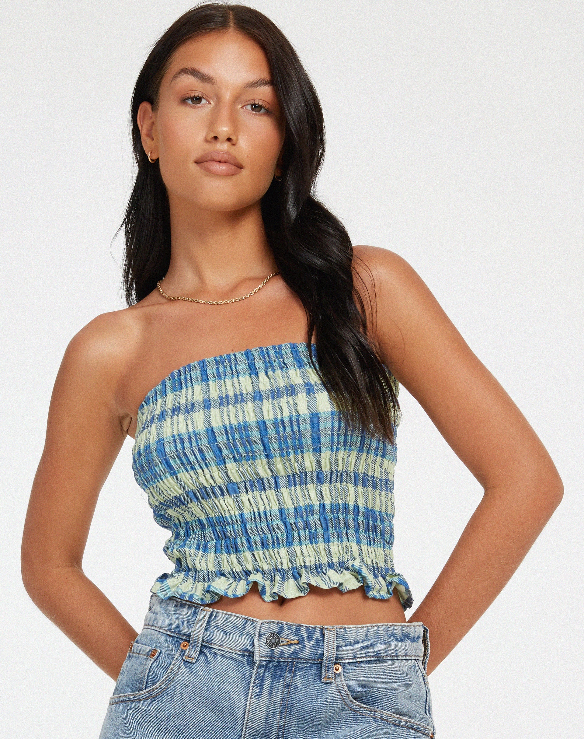 Imagen de Kiyo Bandeau Top en Colourpop Check Verde y Azul