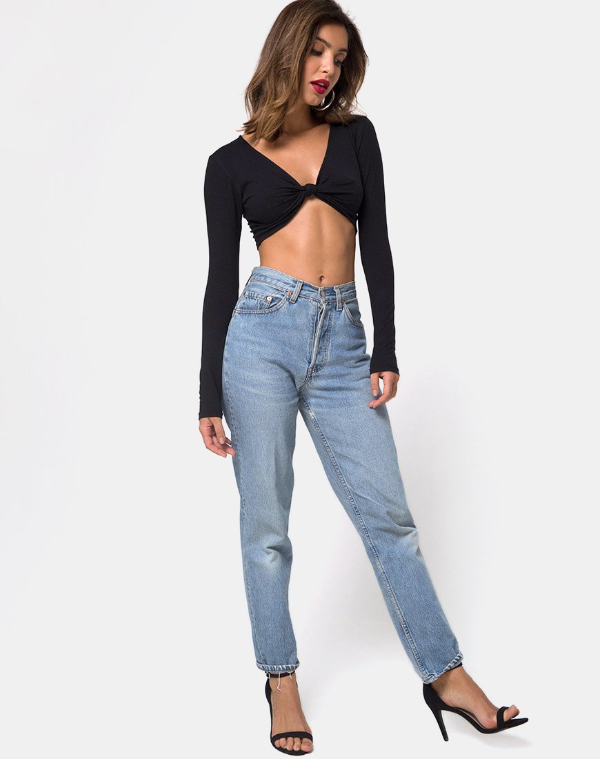 Imagen de Knotie Crop Top de manga larga en negro