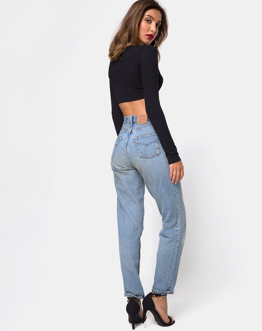 Imagen de Knotie Crop Top de manga larga en negro