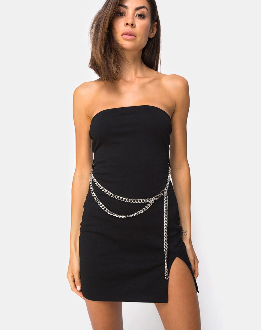 Minivestido Koenig en negro con cadena plateada