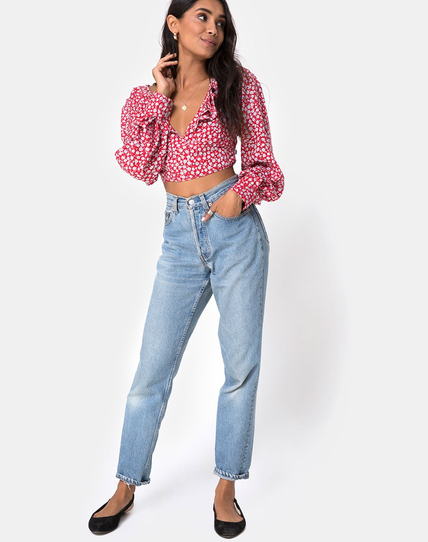 Imagen de Koniva Crop Top en Ditsy Rose Red y Plata
