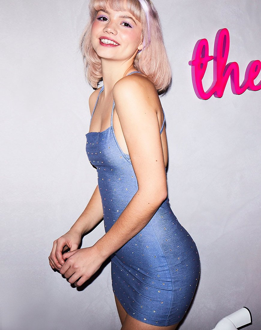 Vestido Kozue en Denim Azul Hot Fix