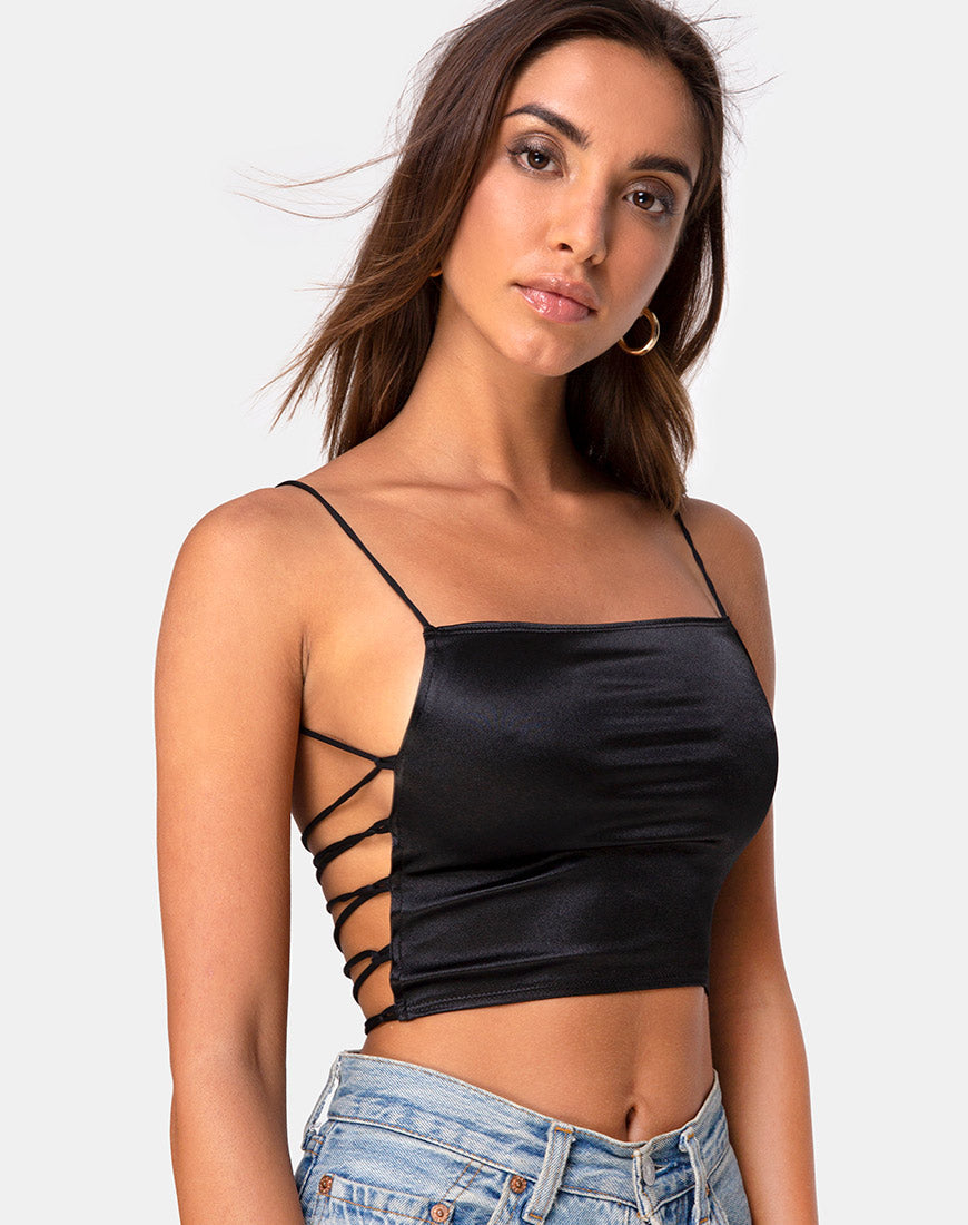 Imagen de Ozka Crop Top de satén negro