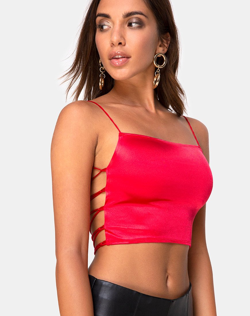 Crop Top Ozka en satén rojo