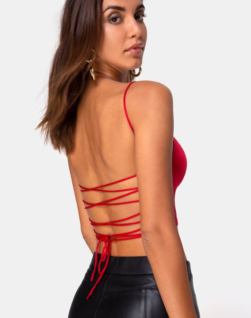 Crop Top Ozka en satén rojo
