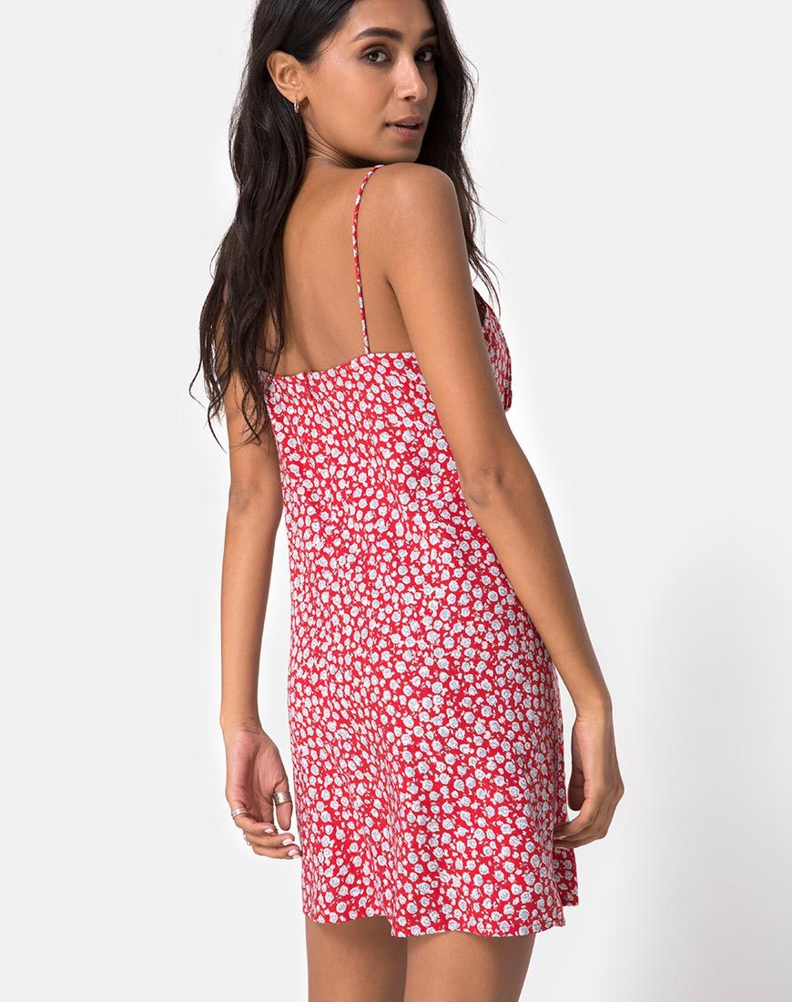 Imagen de Kumala Slip Dress in Ditsy Rose Red and Silver