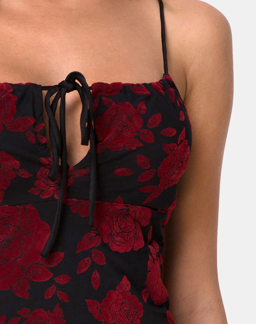 Imagen de Kumin Bodycon Dress in Romantic Red Rose Flock