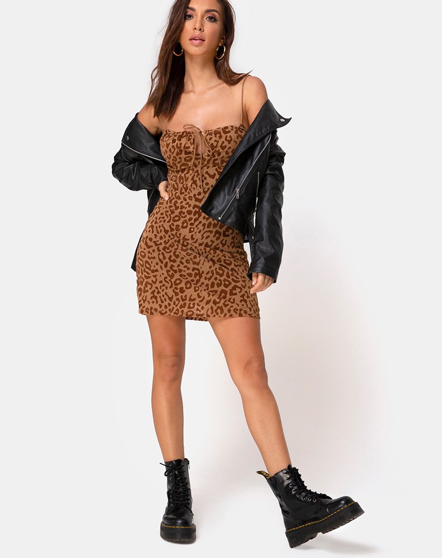 Imagen de Kumin Vestido en Animal Flock Tan Marrón