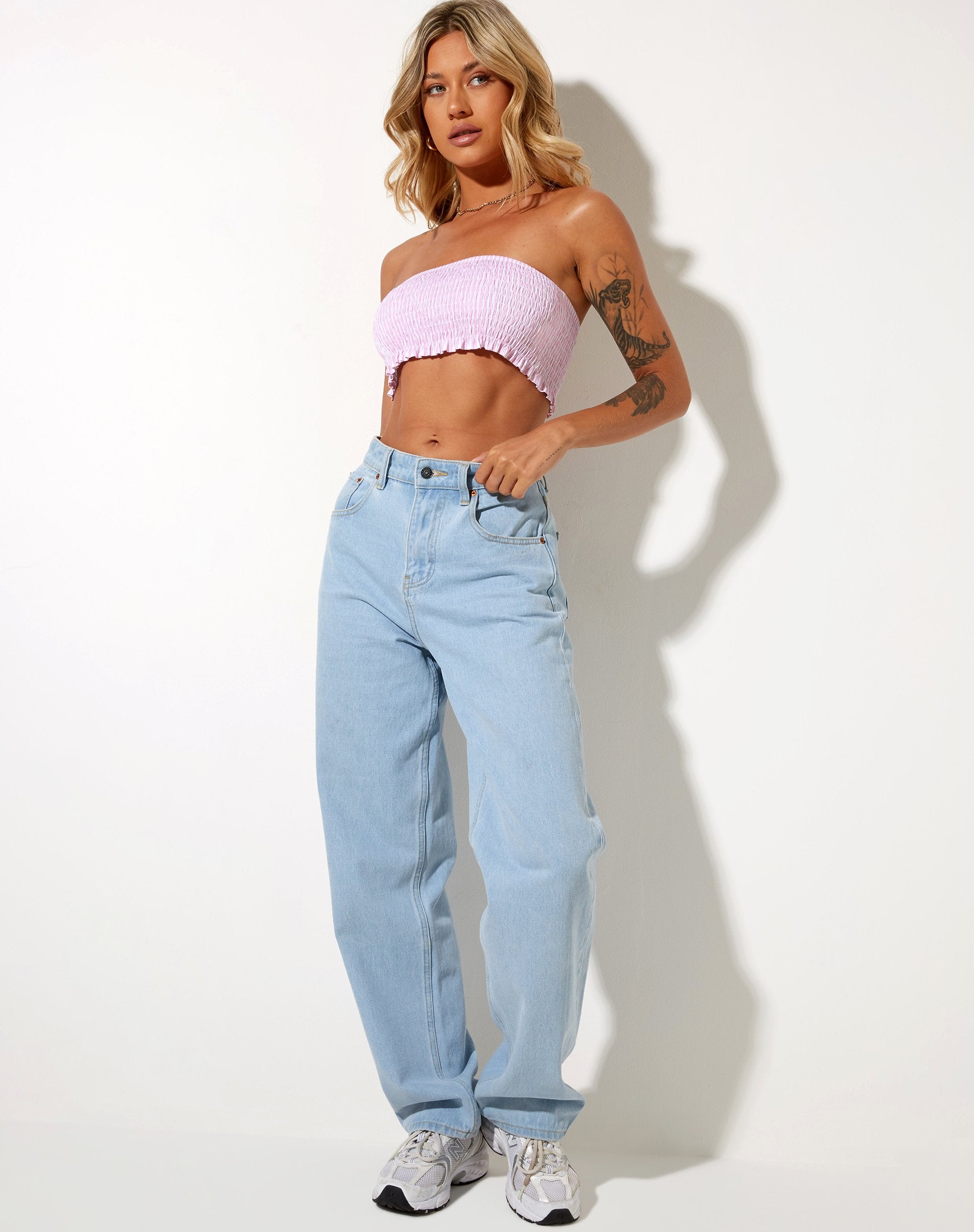 Imagen de Kupkee Bandeau Top en Raya Vertical Rosa y Blanco