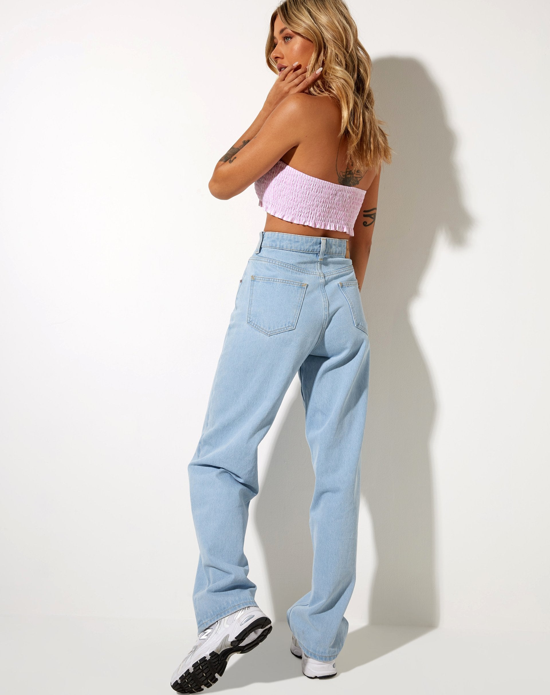 Imagen de Kupkee Bandeau Top en Raya Vertical Rosa y Blanco