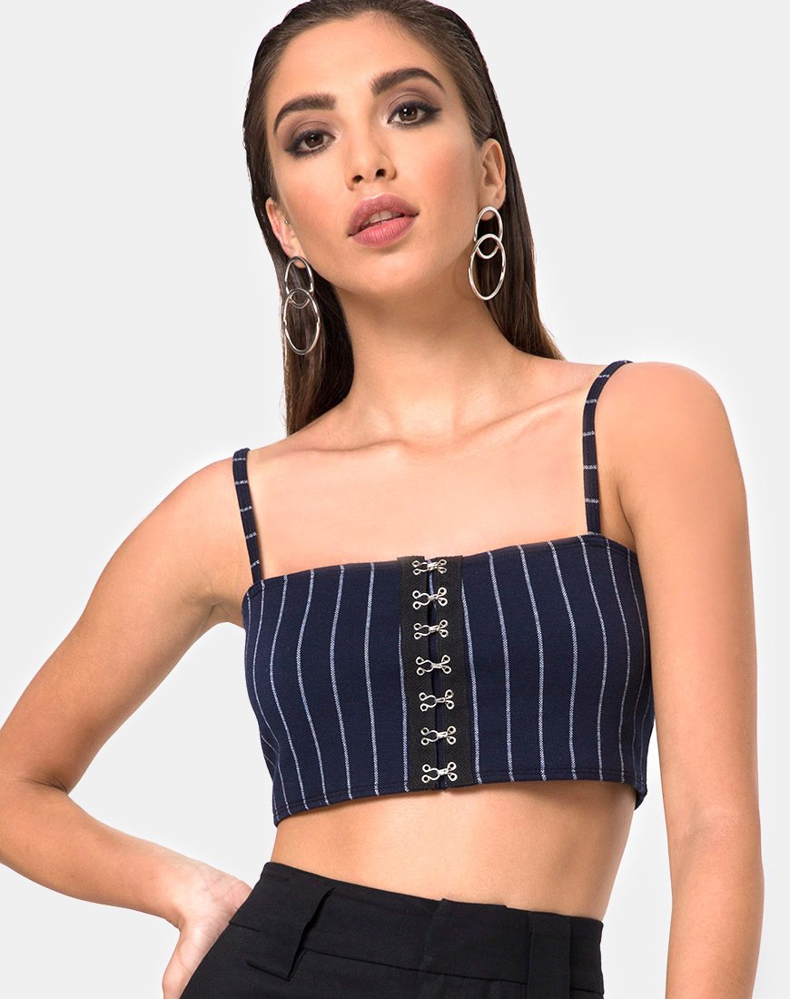 Imagen de Kyga Crop Top a rayas azul marino