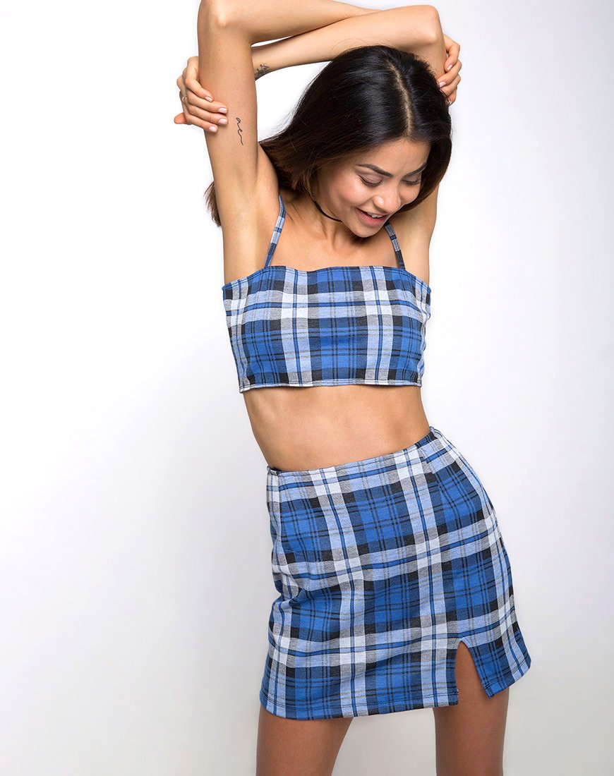 Minifalda Dina de cuadros elásticos azul