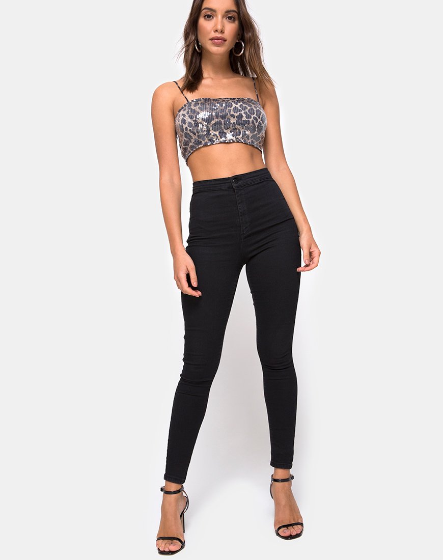 Imagen de Kylie Crop Top en Leopardo Lentejuelas transparentes