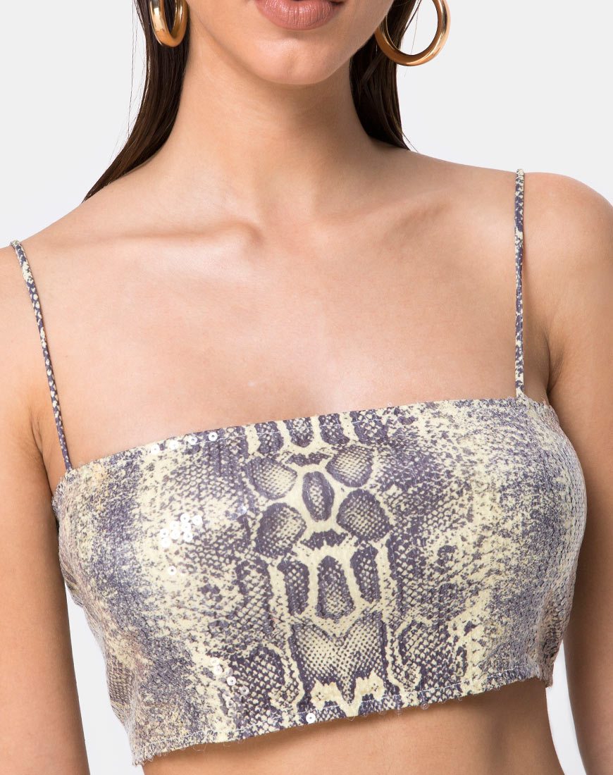 Imagen de Kylie Crop Top en Lentejuela Transparente Serpiente Ácida