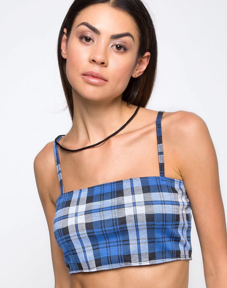 Kylie Crop Top de cuadros elásticos azules