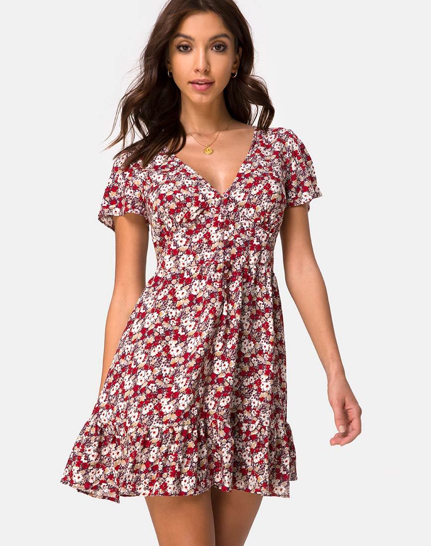 Vestido Laily Skater Rojo Encanto Floral