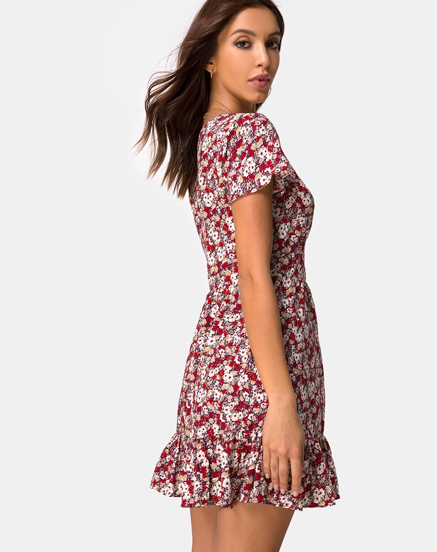 Vestido Laily Skater Rojo Encanto Floral