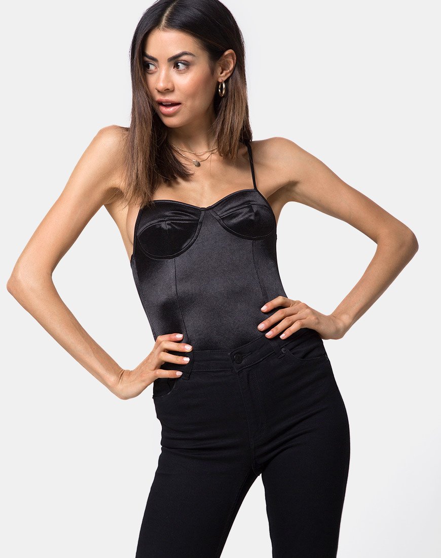 Corpiño Lalani de satén Spandex Negro