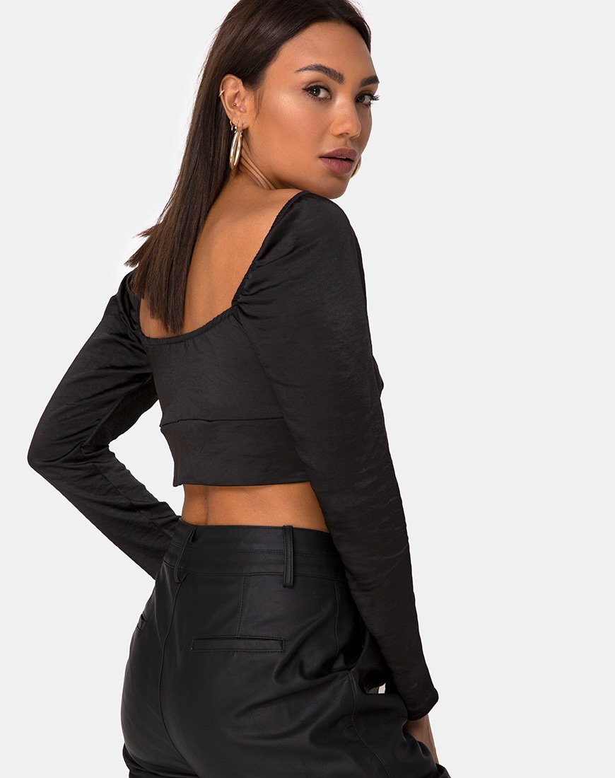 Laman Crop Top de satén negro