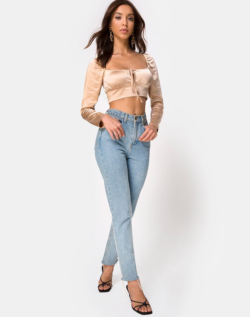 Imagen de Laman Crop Top de satén Champán