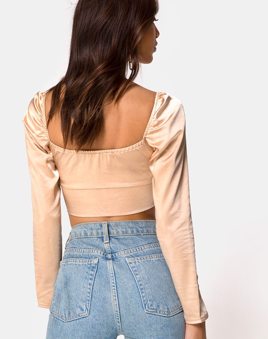Laman Crop Top de satén Champán