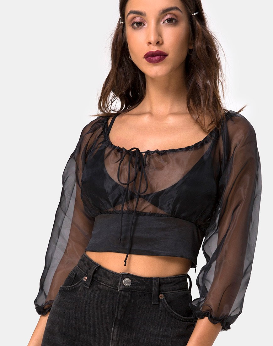 Lancelle Top en negro satinado