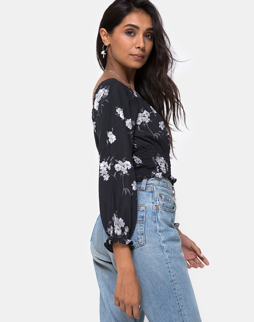 Lancer Crop Top en Mono Flor Negro