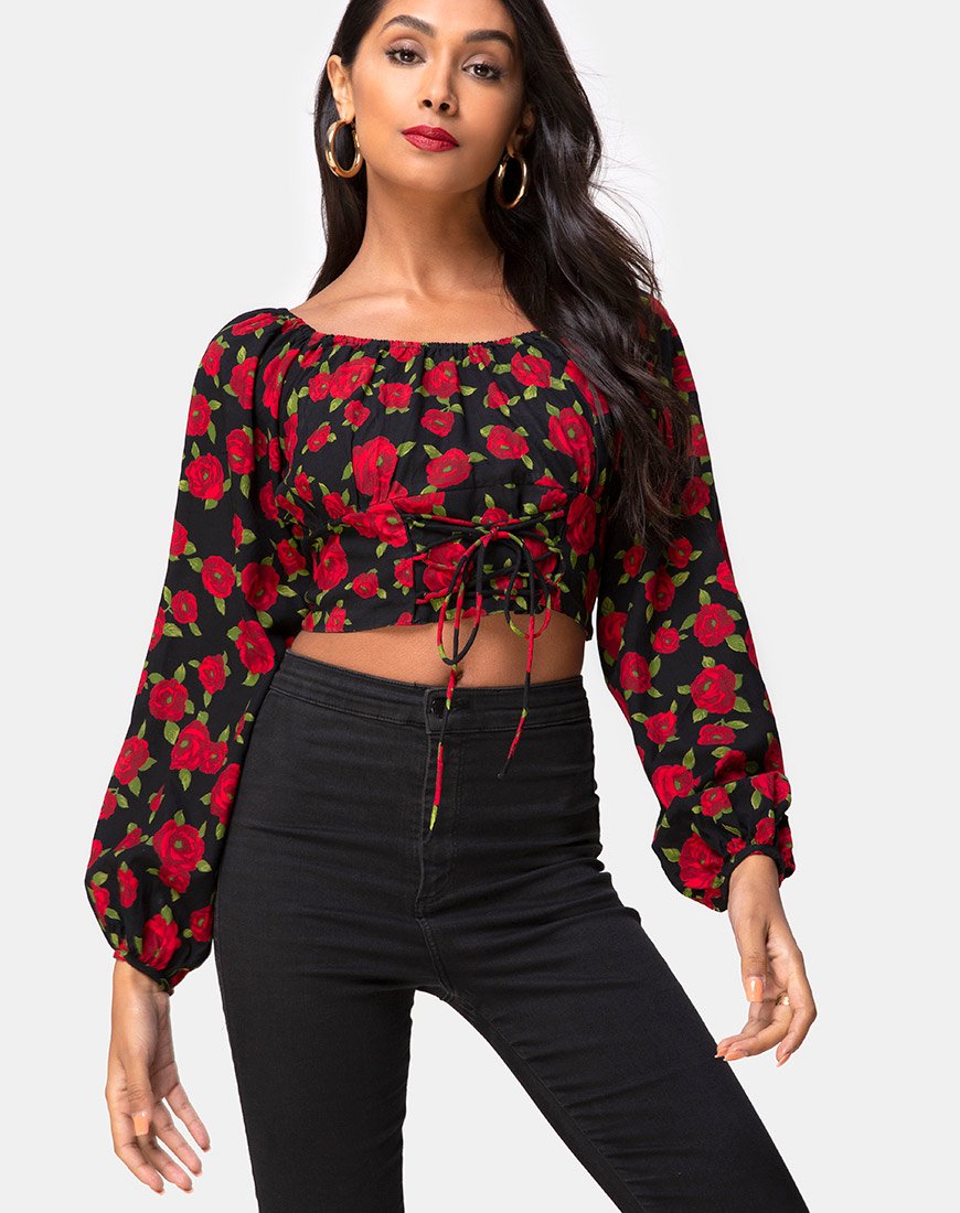 Lancery Top en Roaming Rose Negro