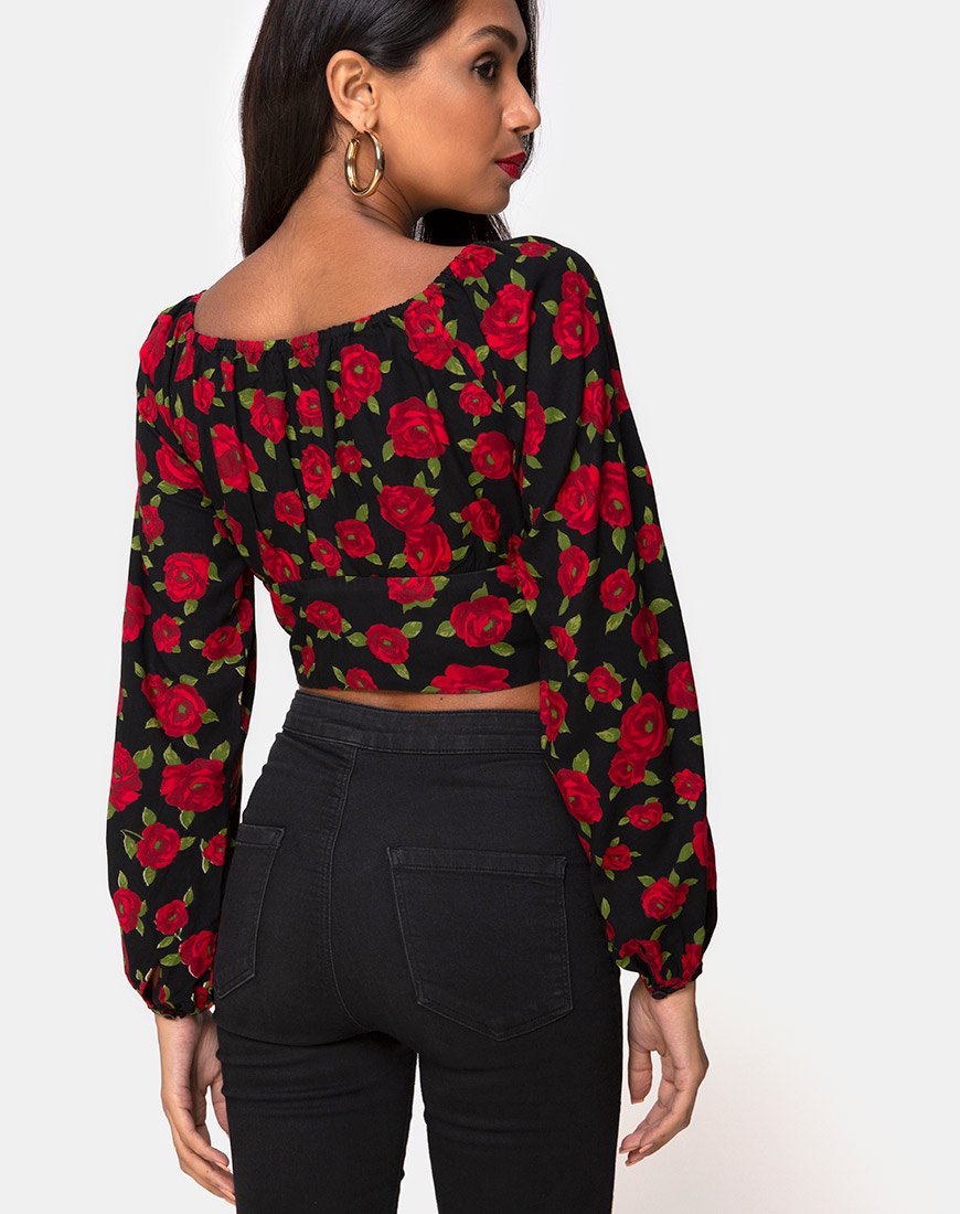 Lancery Top en Roaming Rose Negro