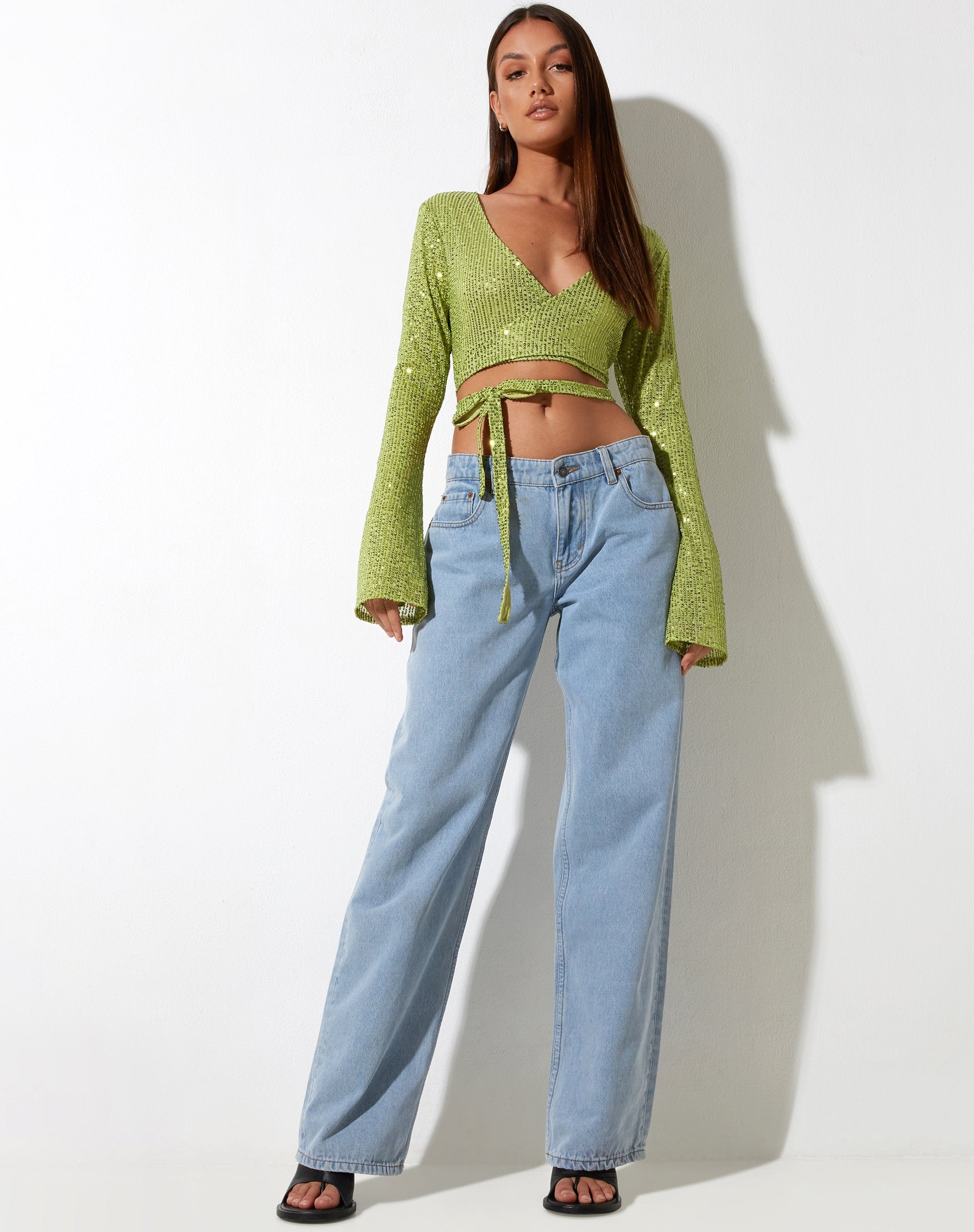 Imagen de Lania Cardi en Drape Sequin Lime Green