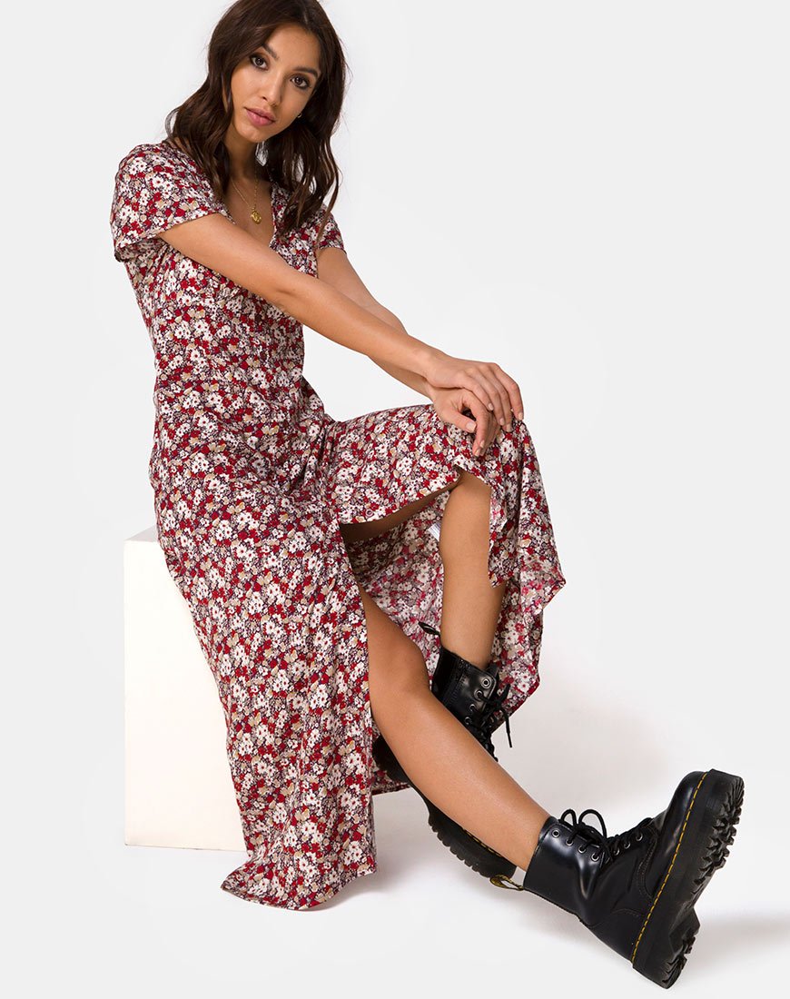 Vestido Larin Midi Rojo Encanto Floral