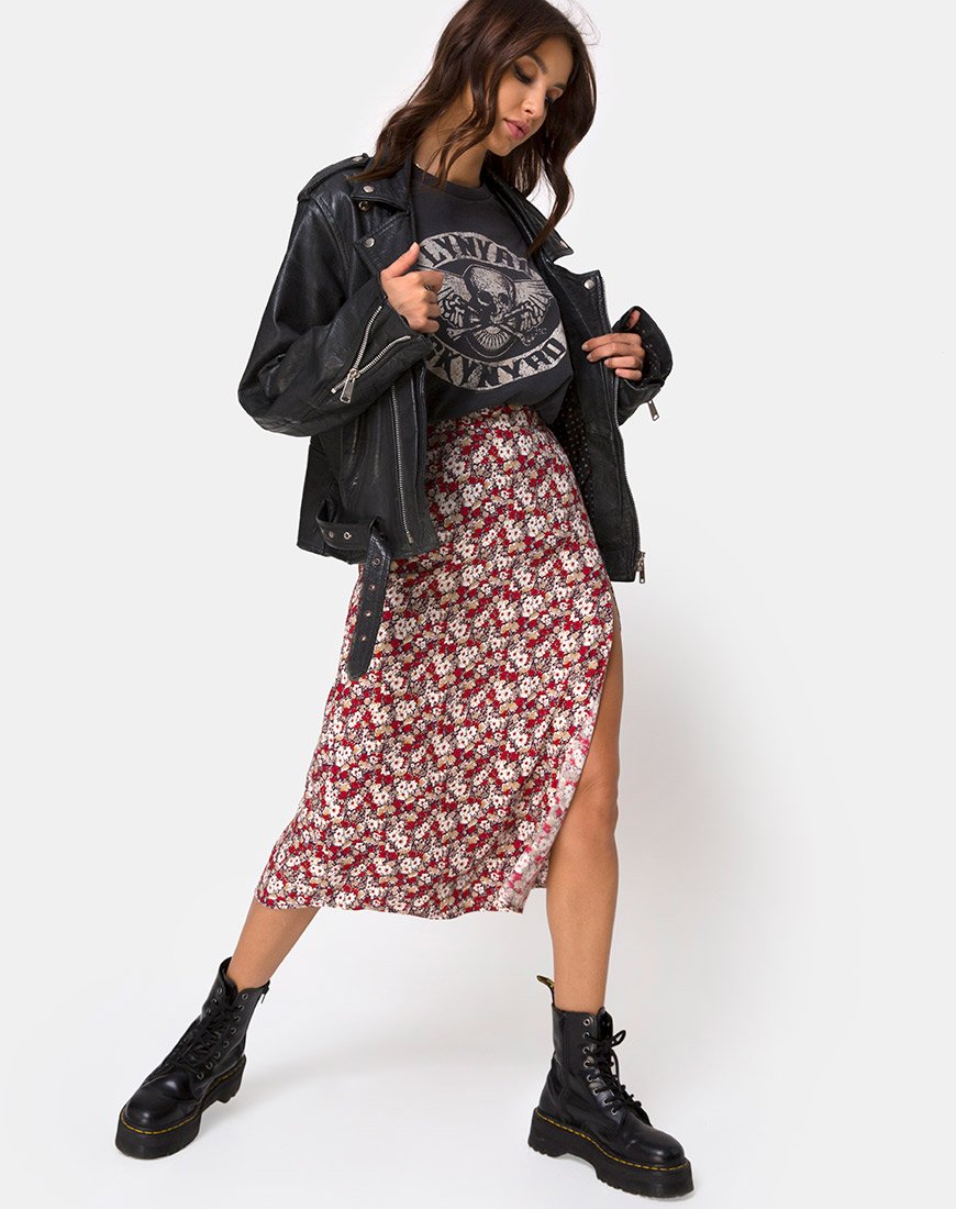 Imagen de Saika Falda Midi en Encanto Floral Rojo
