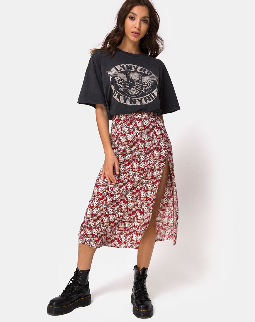 Imagen de Saika Falda Midi en Encanto Floral Rojo