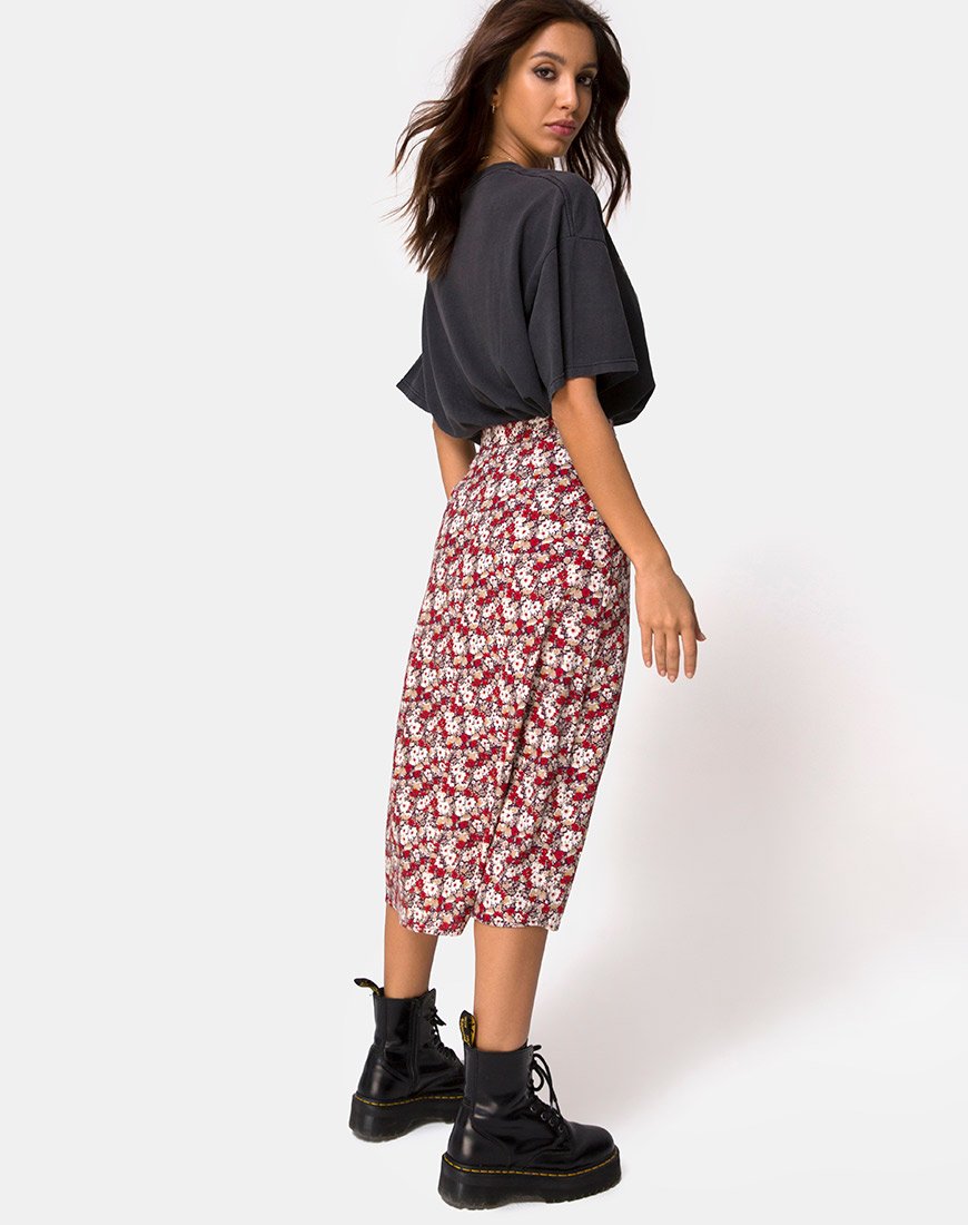 Imagen de Saika Falda Midi en Encanto Floral Rojo