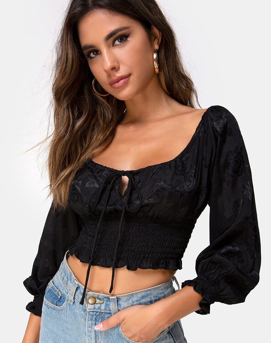 Lancer Crop Top en satén rosa negro