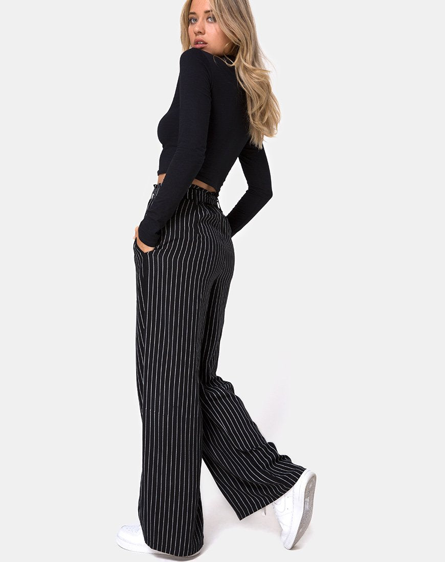 Pantalón Majustie de raya diplomática negro