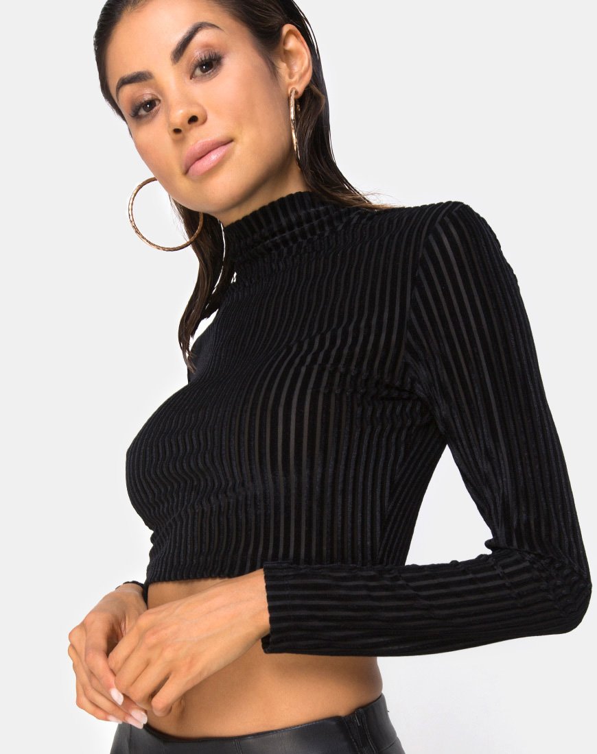 Lara Crop Top de rayas negras transparentes
