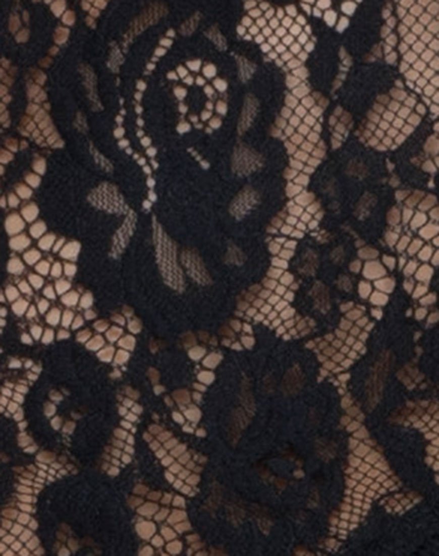 Imagen de Lara Crop Top de cuello alto en encaje de rayas Negro